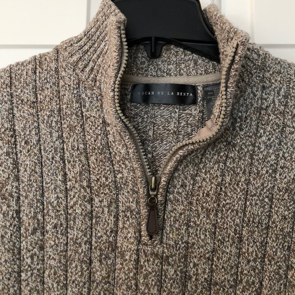 OSCAR DE LA RENTA, 1/4 zip men’s sweater, tan, size L - excellent condition! - Picture 2 of 7